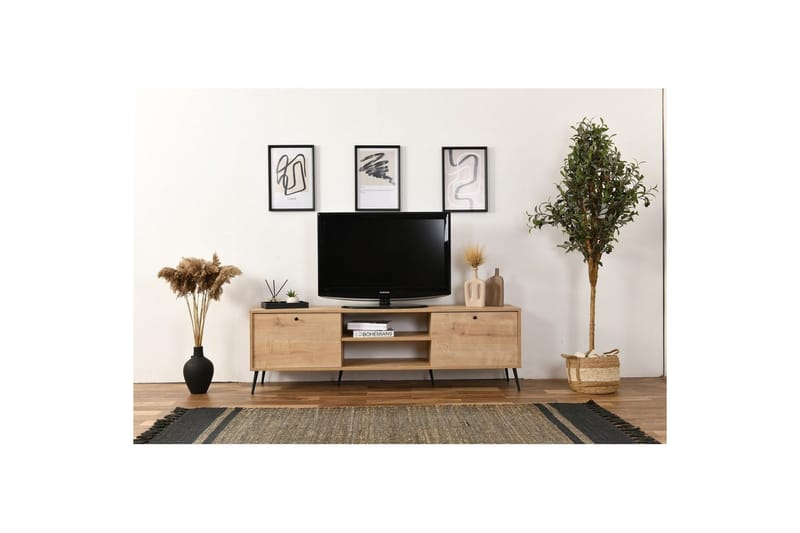 Mjudi TV Bänk 55 cm Golvstående med Förvaring i Ljust Trä - Ek - Möbler - Tv möbel & mediamöbel - TV bänk & mediabänk