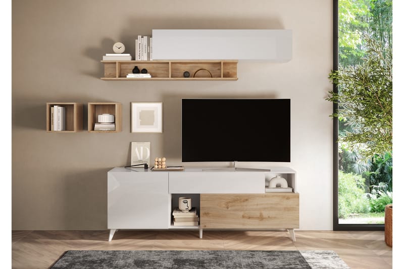 Monaco Tv-bänk 181x42 cm - Vit/Brun - Möbler - Tv möbel & mediamöbel - TV bänk & mediabänk