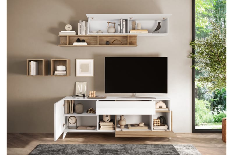 Monaco Tv-bänk 181x42 cm - Vit/Brun - Möbler - Tv möbel & mediamöbel - TV bänk & mediabänk