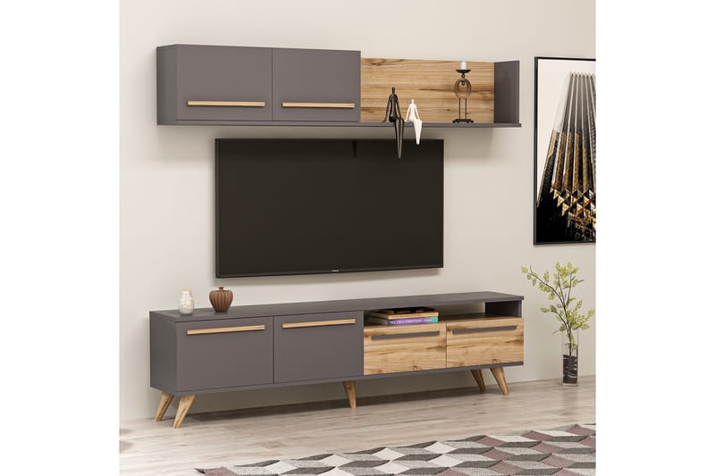 Mono Tv-möbelset 180x22 cm Brun/Svart - Hanah Home - Möbler - Tv möbel & mediamöbel - TV-möbelset