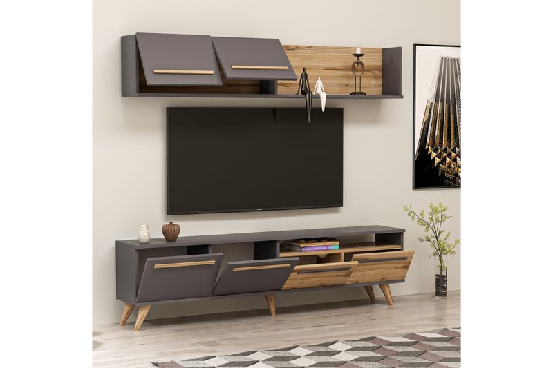 Mono Tv-möbelset 180x22 cm Brun/Svart - Hanah Home - Möbler - Tv möbel & mediamöbel - TV-möbelset