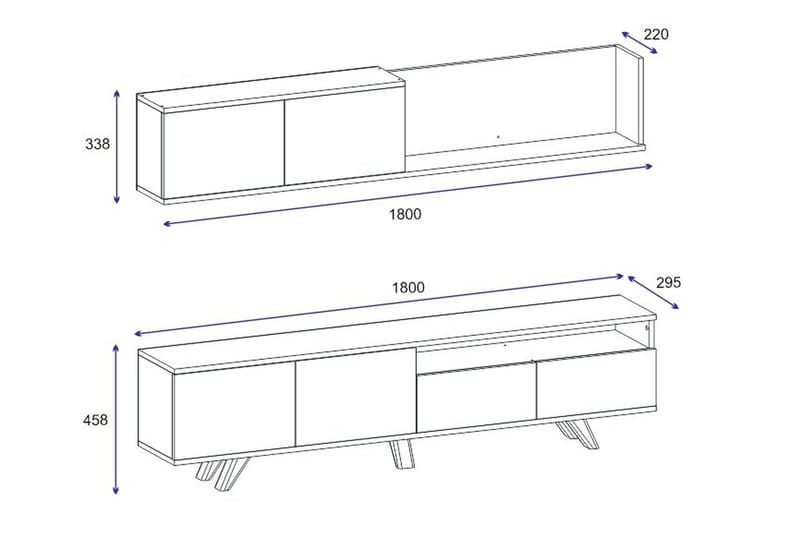 Mono Tv-möbelset 180x22 cm Mörkblå - Hanah Home - TV-möbelset