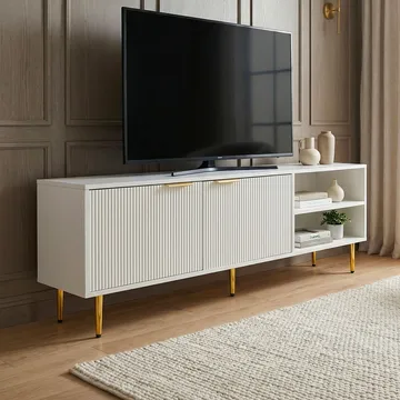 Morela TV-bänk 150 cm - Vit med guldfärgade detaljer - Möbler - Tv möbel & mediamöbel - TV bänk & mediabänk
