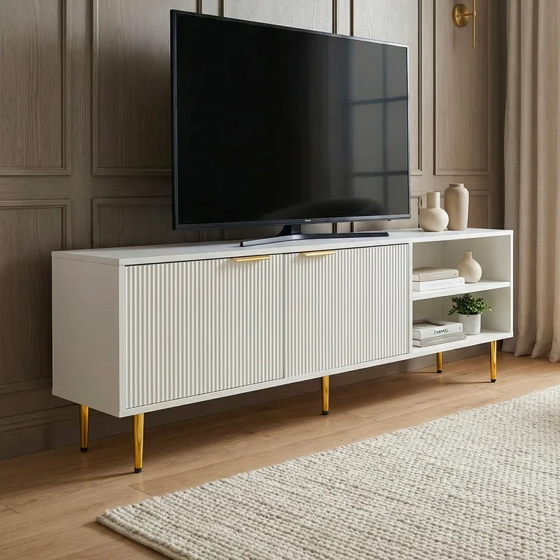 Morela TV-bänk 150 cm - Vit med guldfärgade detaljer - Möbler - Tv möbel & mediamöbel - TV bänk & mediabänk