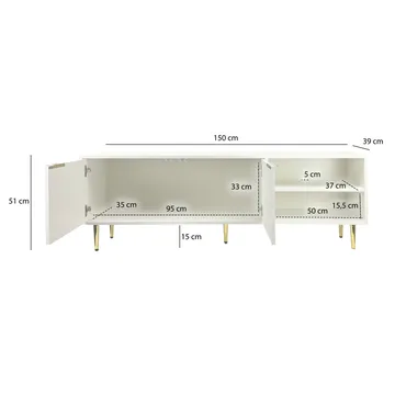 Morela TV-bänk 150 cm - Vit med guldfärgade detaljer - Möbler - Tv möbel & mediamöbel - TV bänk & mediabänk