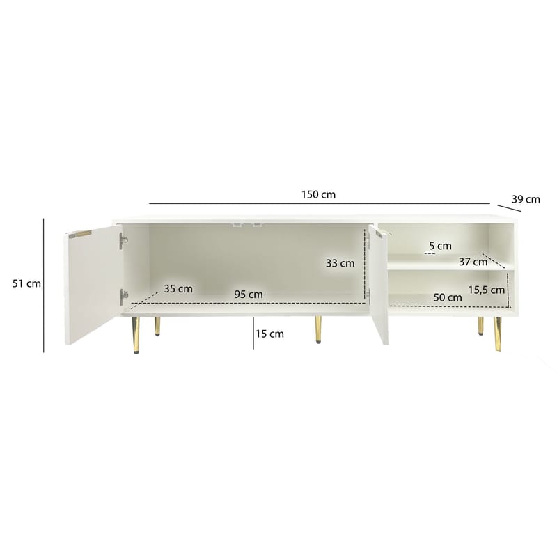 Morela TV-bänk 150 cm - Vit med guldfärgade detaljer - Möbler - Tv möbel & mediamöbel - TV bänk & mediabänk