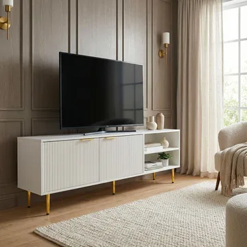 Morela TV-bänk 150 cm - Vit med guldfärgade detaljer - Möbler - Tv möbel & mediamöbel - TV bänk & mediabänk