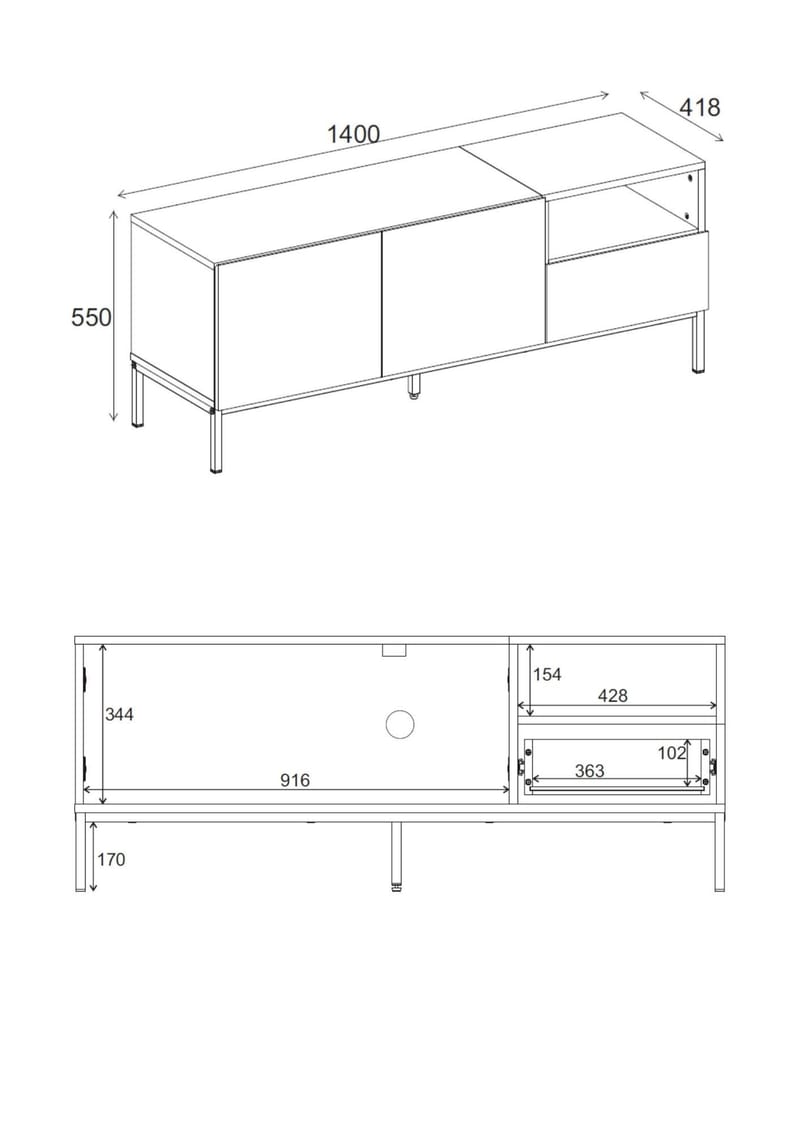 Morlen Tv-Bänk 140 cm - Naturlig ek, Wood Black, svart - Möbler - Tv möbel & mediamöbel - TV bänk & mediabänk