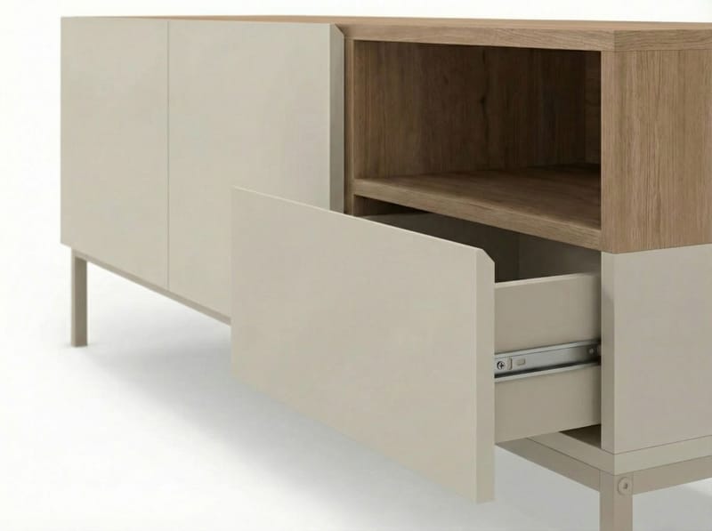 Morlen Tv-Bänk 140 cm - Santstone och naturlig ek - Möbler - Tv möbel & mediamöbel - TV bänk & mediabänk