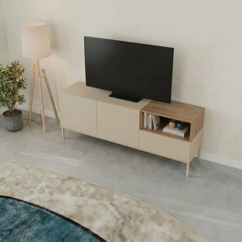 Morlen Tv-Bänk 140 cm - Santstone och naturlig ek - Möbler - Tv möbel & mediamöbel - TV bänk & mediabänk