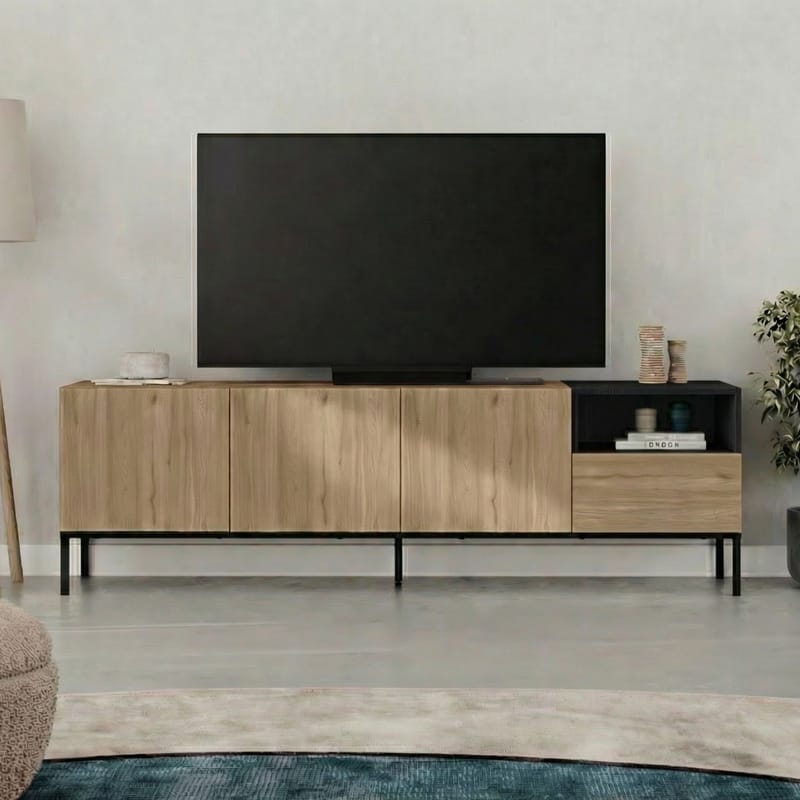 Morlen TV-bänk 180x55x41,8 cm - naturfärgad ek, svart, sandstone - Möbler - Tv möbel & mediamöbel - TV bänk & mediabänk