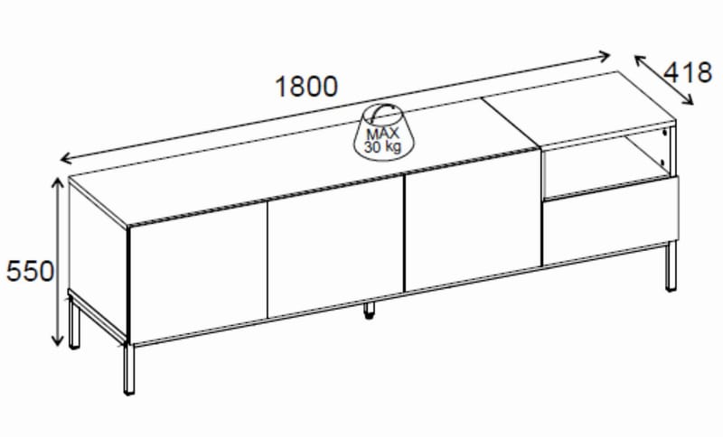 Morlen TV-bänk 180x55x41,8 cm - sandsten, naturlig ek och svart - Möbler - Tv möbel & mediamöbel - TV bänk & mediabänk