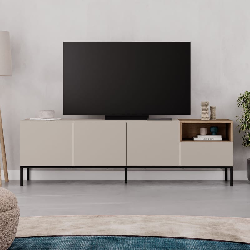 Morlen TV-bänk 180x55x41,8 cm - sandsten, naturlig ek och svart - Möbler - Tv möbel & mediamöbel - TV bänk & mediabänk