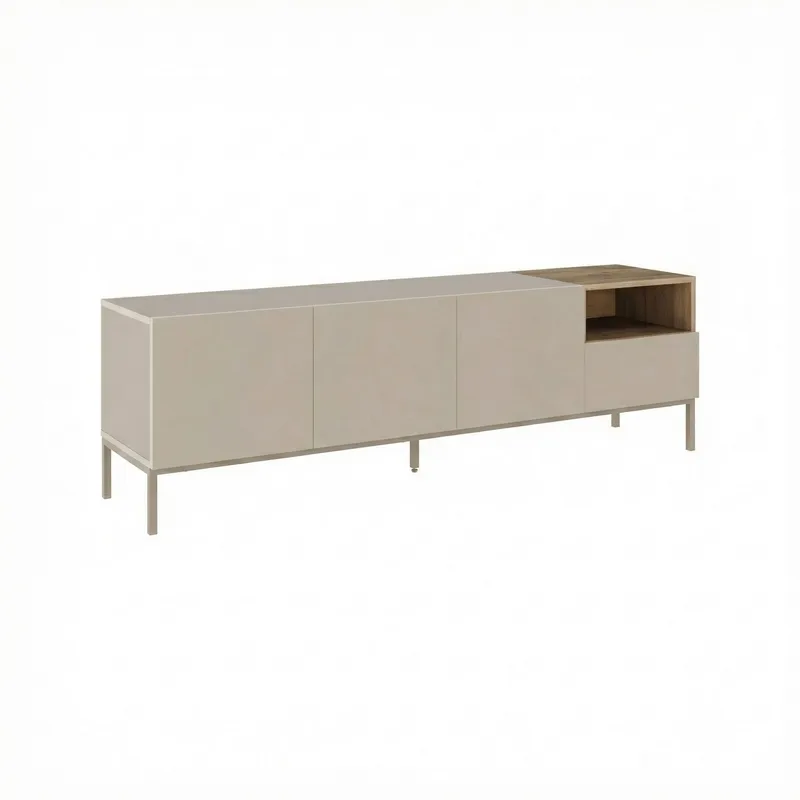 Morlen TV-bänk 180x55x41,8 cm - santstone och naturfärgad ek - Möbler - Tv möbel & mediamöbel - TV bänk & mediabänk