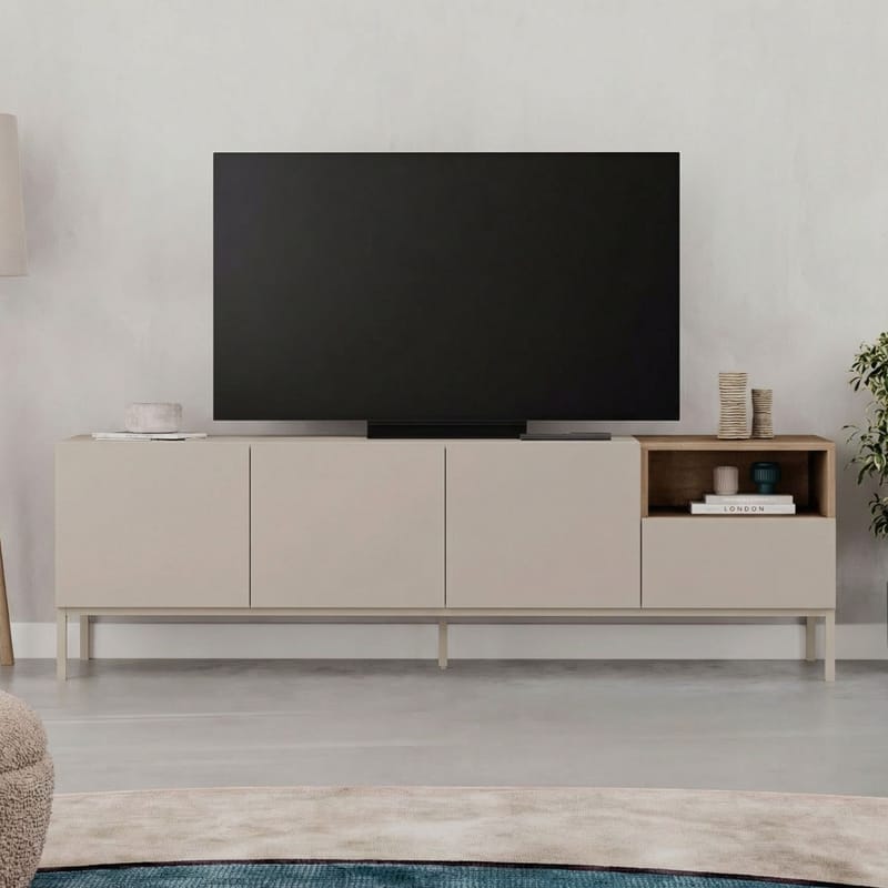 Morlen TV-bänk 180x55x41,8 cm - santstone och naturfärgad ek - Möbler - Tv möbel & mediamöbel - TV bänk & mediabänk