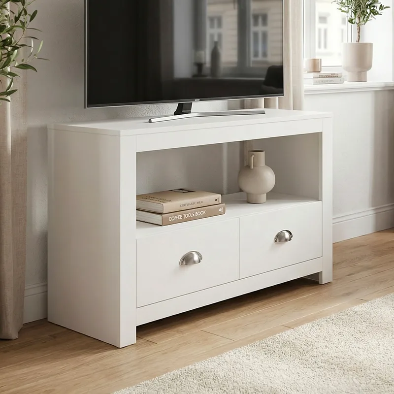 Morova TV-bänk 85 cm - Vit och silver - Möbler - Tv möbel & mediamöbel - TV bänk & mediabänk