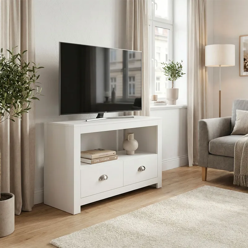 Morova TV-bänk 85 cm - Vit och silver - Möbler - Tv möbel & mediamöbel - TV bänk & mediabänk