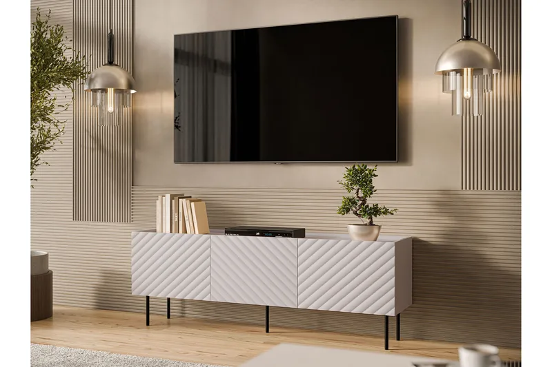 Munkedal Golvstående Tv-bänk 166 cm med Förvaring i Målat Trä - Beige - Möbler - Tv möbel & mediamöbel - TV bänk & mediabänk