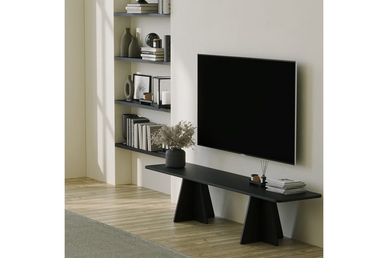 Munne Golvstående Rektangulär TV Bänk 180 cm i Målat Trä - Svart - Möbler - Tv möbel & mediamöbel - TV bänk & mediabänk
