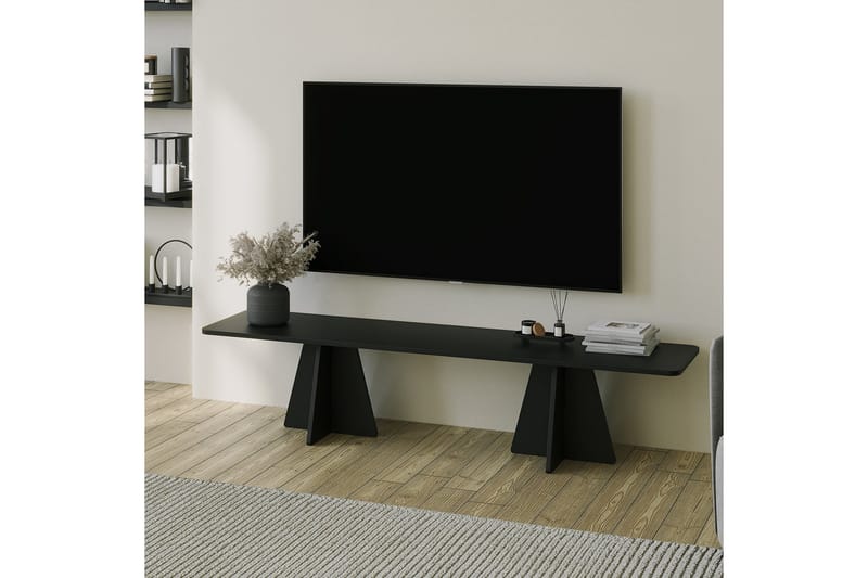 Munne Golvstående Rektangulär TV Bänk 180 cm i Målat Trä - Svart - Möbler - Tv möbel & mediamöbel - TV bänk & mediabänk