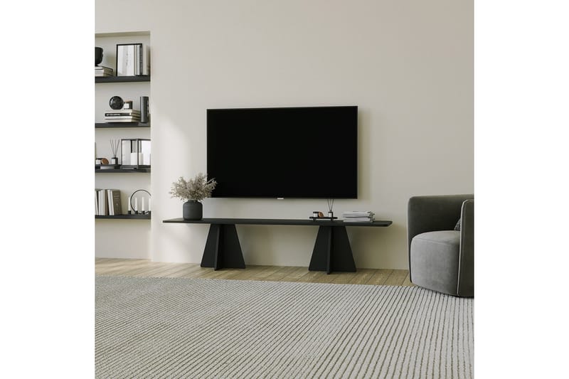 Munne Golvstående Rektangulär TV Bänk 180 cm i Målat Trä - Svart - Möbler - Tv möbel & mediamöbel - TV bänk & mediabänk