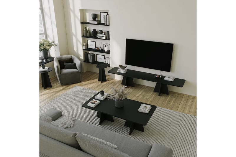 Munne Golvstående Rektangulär TV Bänk 180 cm i Målat Trä - Svart - Möbler - Tv möbel & mediamöbel - TV bänk & mediabänk