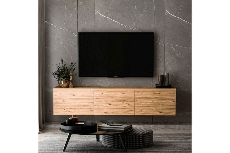 Neon Vägghängd TV Bänk 160 cm med Förvaring i Ljust Trä - Brun - Möbler - Tv möbel & mediamöbel - TV bänk & mediabänk