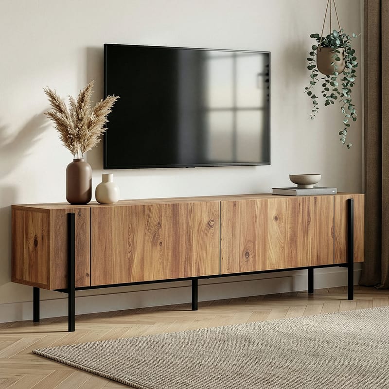 Nexus TV-bänk 180 cm - Atlantic Pine och svart - Möbler - Tv möbel & mediamöbel - Mediastativ & väggfäste