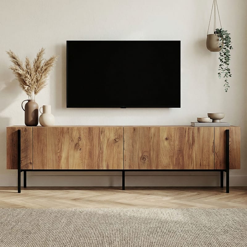 Nexus TV-bänk 180 cm - Atlantic Pine och svart - Möbler - Tv möbel & mediamöbel - Mediastativ & väggfäste