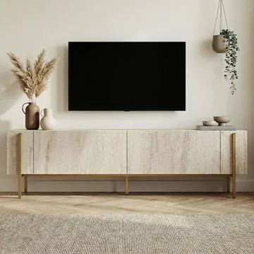 Nexus TV-bänk 180 cm - Travertin och guld - Möbler - Tv möbel & mediamöbel - TV bänk & mediabänk