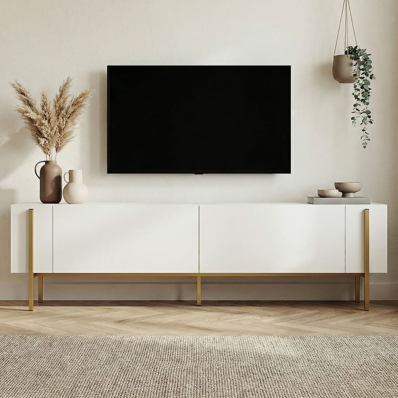 Nexus TV-bänk 180 cm - Vitt och guld - Möbler - Tv möbel & mediamöbel - Mediastativ & väggfäste