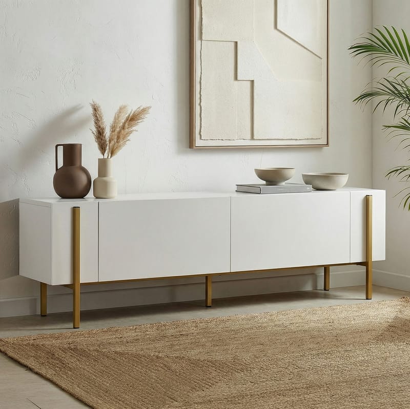 Nexus TV-bänk 180 cm - Vitt och guld - Möbler - Tv möbel & mediamöbel - Mediastativ & väggfäste