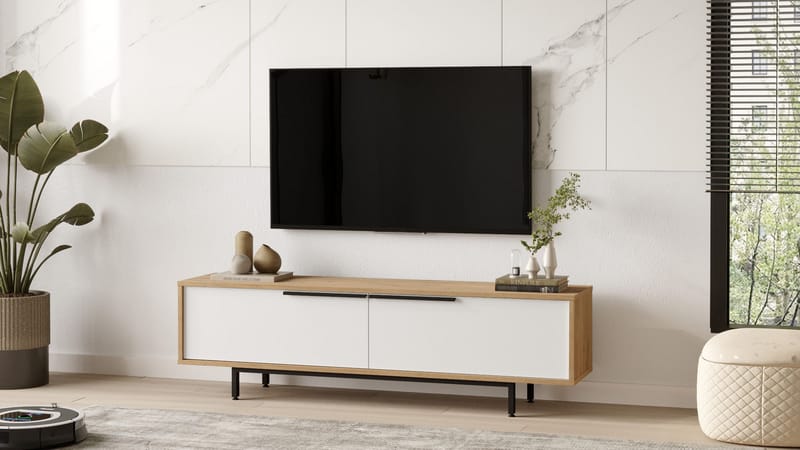 Nilena TV-bänk 160x45,1x35,5 cm - ek, vit - Möbler - Tv möbel & mediamöbel - TV bänk & mediabänk