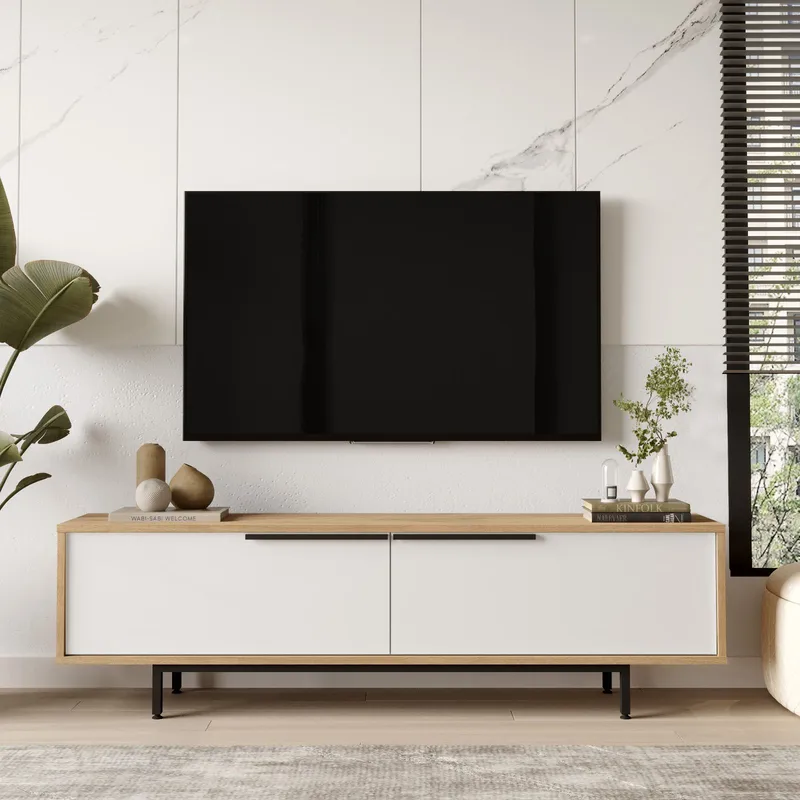 Nilena TV-bänk 160x45,1x35,5 cm - ek, vit - Möbler - Tv möbel & mediamöbel - TV bänk & mediabänk