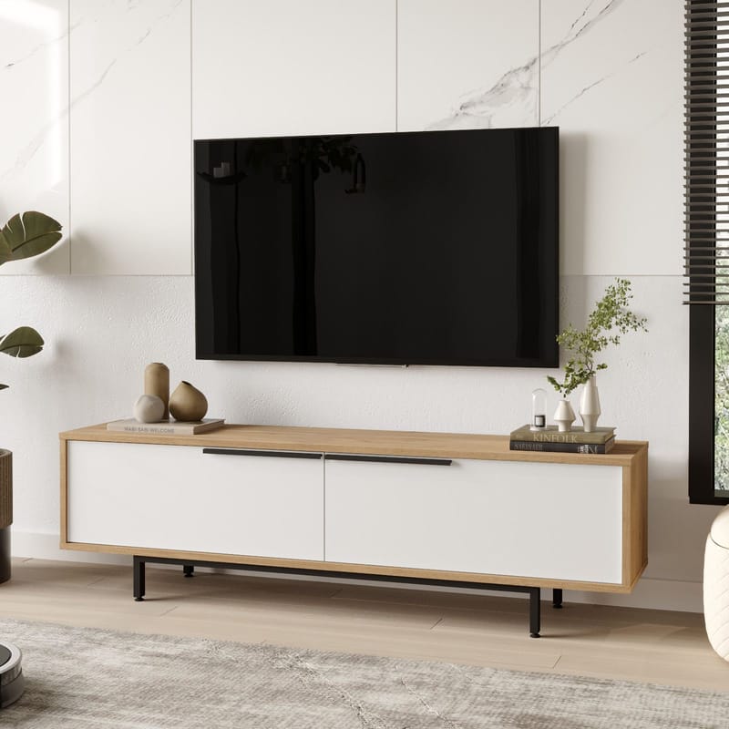 Nilena TV-bänk 160x45,1x35,5 cm - ek, vit - Möbler - Tv möbel & mediamöbel - TV bänk & mediabänk