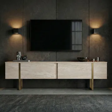 Nopira TV-bänk 180 cm - Travertin/guld - Möbler - Tv möbel & mediamöbel - TV bänk & mediabänk