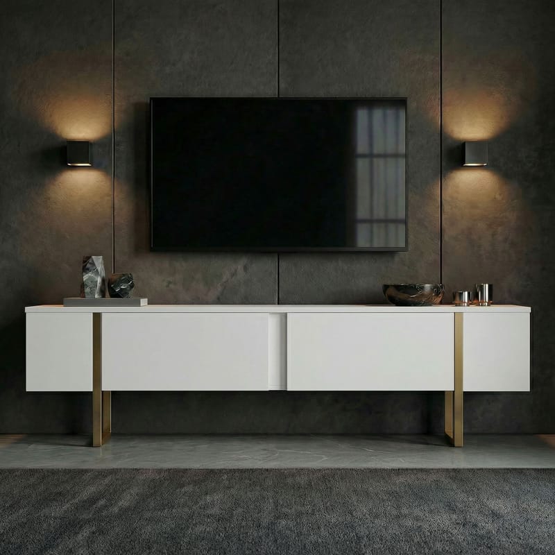Nopira TV-bänk 180 cm - Vitt/guld - Möbler - Tv möbel & mediamöbel - TV bänk & mediabänk
