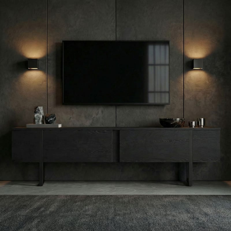 Nopira TV-bänk 180 cm - Wood Black och Black - Möbler - Tv möbel & mediamöbel - Mediastativ & väggfäste