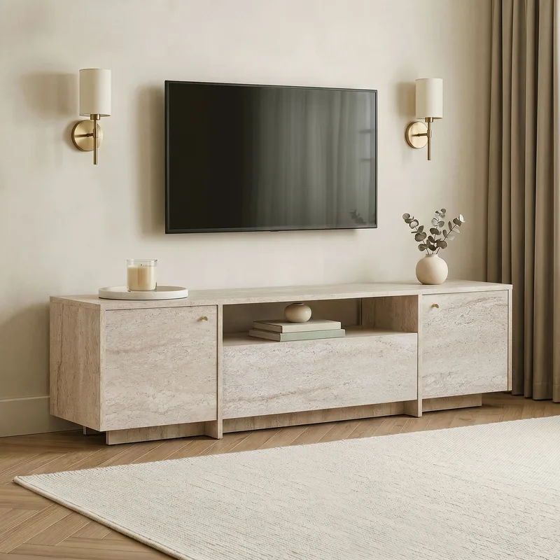 Nover TV-bänk 180x46x35 cm - Travertin - Möbler - Tv möbel & mediamöbel - TV bänk & mediabänk