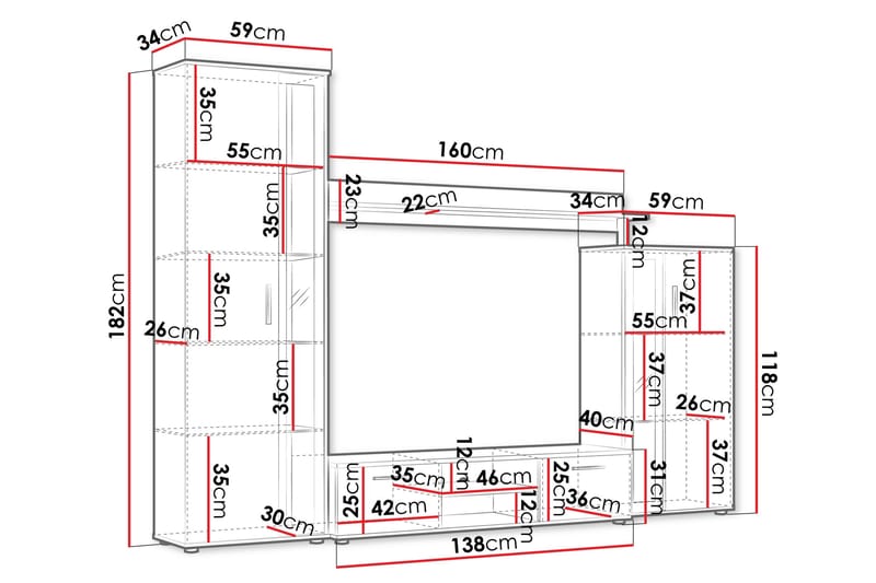 Olerum Tv-möbelset 256x40 cm - Natur - Möbler - Tv möbel & mediamöbel - TV-möbelset