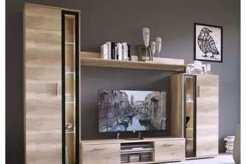 Olerum TV-möbelset - Ek/Svart/Led-Belysning - Möbler - Tv möbel & mediamöbel - TV-möbelset