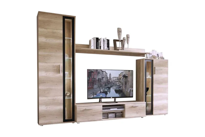 Olerum TV-möbelset - Ek/Svart/Led-Belysning - Möbler - Tv möbel & mediamöbel - TV-möbelset