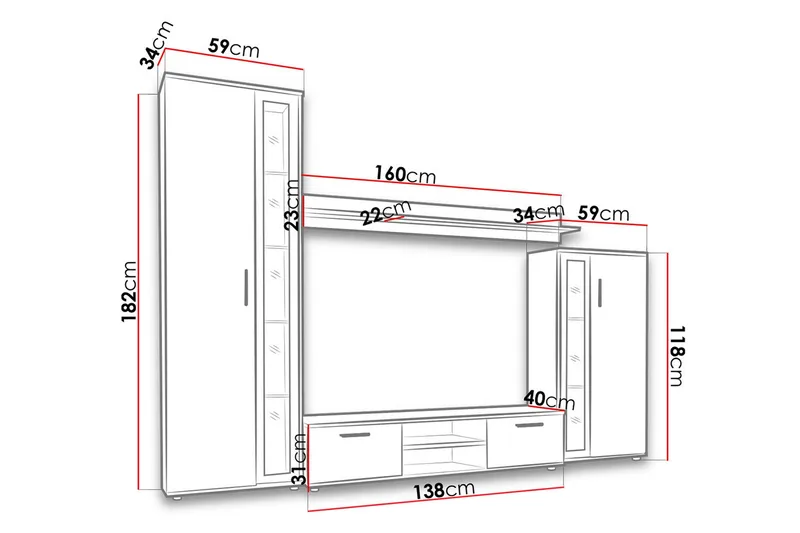Olerum TV-möbelset - Ek/Svart/Led-Belysning - Möbler - Tv möbel & mediamöbel - TV-möbelset