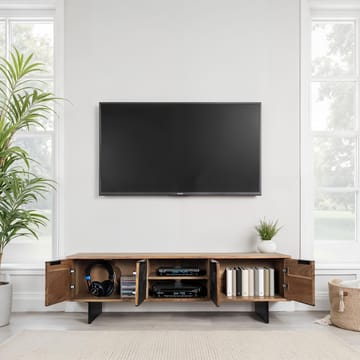 Olvian TV-bänk 150 cm i massivt akaciaträ med fronter i stenlook och metall - Möbler - Tv möbel & mediamöbel - TV bänk & mediabänk