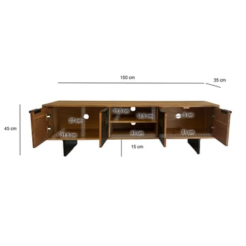 Olvian TV-bänk 150 cm i massivt akaciaträ med fronter i stenlook och metall - Möbler - Tv möbel & mediamöbel - TV bänk & mediabänk