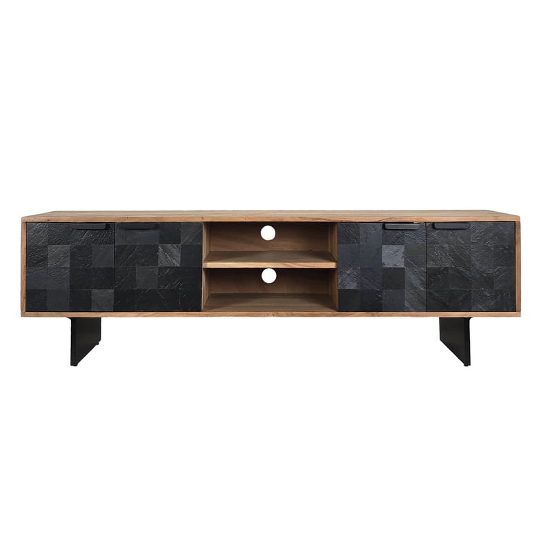 Olvian TV-bänk 150 cm i massivt akaciaträ med fronter i stenlook och metall - Möbler - Tv möbel & mediamöbel - TV bänk & mediabänk