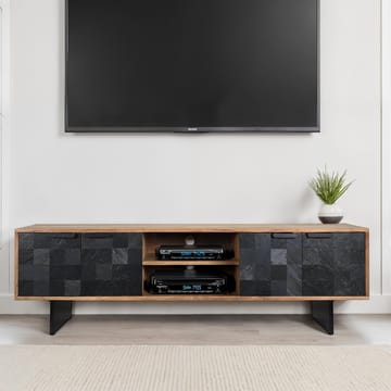 Olvian TV-bänk 150 cm i massivt akaciaträ med fronter i stenlook och metall - Möbler - Tv möbel & mediamöbel - TV bänk & mediabänk
