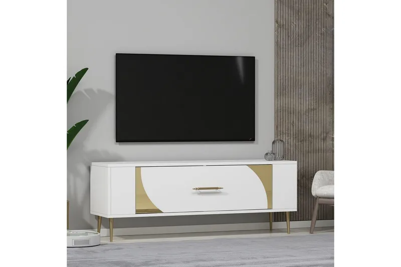 Olyra Tv-bänk 120 cm - Vit/Guld - Möbler - Tv möbel & mediamöbel - TV bänk & mediabänk