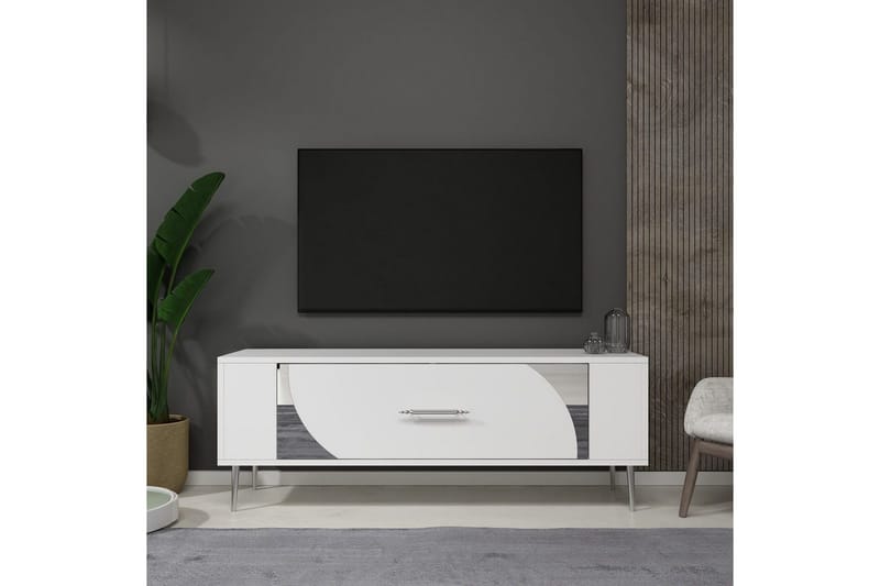 Olyra Tv-bänk 120 cm - Vit/Silver - Möbler - Tv möbel & mediamöbel - TV bänk & mediabänk