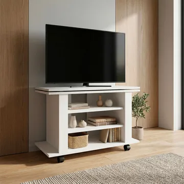 Olyricon TV-bänk 78 cm Med förvaring Rullbar - Vit och svart - Möbler - Tv möbel & mediamöbel - TV bänk & mediabänk